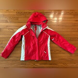 Helly Hansen Red and White Women's Ski Jacket with Hood